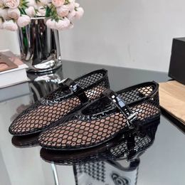 Designer Sandals Women Shoes Ballet Flats Shoes Luxury Brand Summer Slides Hollowed Out Mesh Sandals Novel Vintage Rhinestone Dress Metallic Leather Ballerina