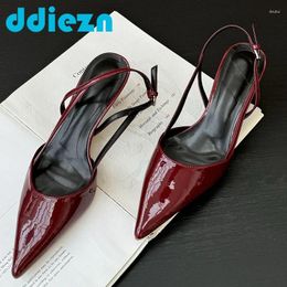 Dress Shoes Female Sandals Wine Red Fashion Heels Footwear Women Pumps Slingbacks Pointed Toe Buckle Strap Ladies