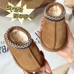 Bambini per bambini tasman pantofole tazz stivali da bambino australiano classico australiano pelliccia di castagno caldo scivolata di pecora shearling ultra boy girls winter senape seme di lana slip-on