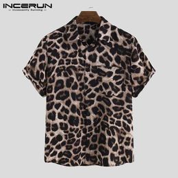 Erkekler Sıradan Gömlekler Sıradan Leopar Baskılı Erkekler Gömlek Kısa Kollu Parti 2023 Camisa Lapel Yaz Moda Mens Hawaii Gömlek Sokak Giyim Incerun 5xl 240424