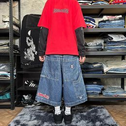 Harajuku Style Vintage Baggy Letter Blue Shorts Mens American Street Hip-hop Y2K Casual Gym Shorts 2024 Basketball Shorts 240425