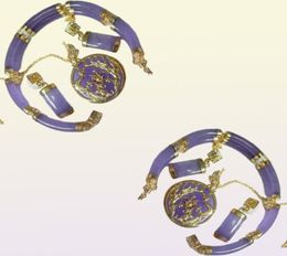 Purple Jade Gold Plated Fortune Dragon Phenix Bracelet Pendant Necklace Earrings2058435