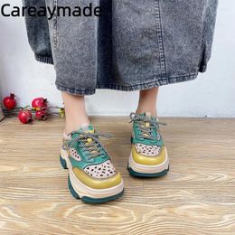 Dress Shoes Careaymade-Genuine Leather Women's Autumn Top Layer Cowhide Casual Sewing EVA Platform Coloured Thick Sole