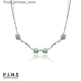 Pendant Necklaces F. I.N.S New Chinese Gem Necklace S925 Pure Silver Bamboo Series Green Aventurine Jadeite Irregular Clavik Chain Jewelry Q240426