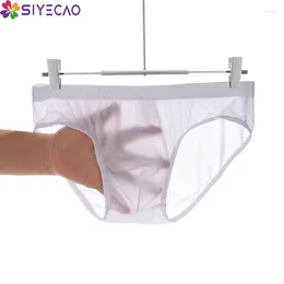 Underpants Breathable Ice Silk Men Briefs Ultra-thin Transparent Seamless Low Waist Solid Sexy Panties Elastic Underwear