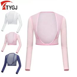 TYGJ Summer Thin Golf Wear for Women Inside Long Sleeve UV Protection Ice Silk Bottoming OutdShawl Cuff Gloves Top Golf clothing 240412