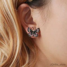 Dangle Chandelier New Creative Colorful Crystal Butterfly Ear Studs Women Trendy Dream Green Rhinestone Animal Elegant Temperament Earings Studs