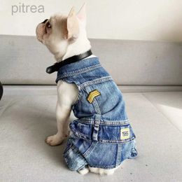 Dog Apparel Vintage Denim Jeans Pet Overalls Dogs Jumpsuits Spring Lovely Cowboy Dog Four Legs Clothes Teddy Small Dog Coat Apparel XS-XXL d240426
