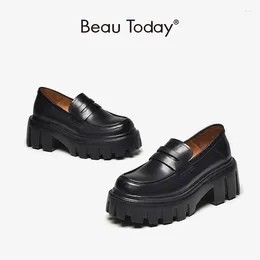 Casual Shoes BeauToday Women's Thick-sole Mocafers Genuine Ccow Leather Round-toed Handmade FS27733