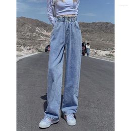Women's Jeans Spring Button Elastic Waist Straight Trousers Loose Plus Size Solid Color Wide Leg Fashion Trend Women Clothing