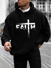 Mens Hoodies Sweatshirts FAITH Print Hoodie Mens Cool Hoodie Mens Casual Graphic Design Pullover Hoodie with Kangaroo Pocket Street Suit Sweatshirt 240425