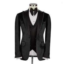 Men's Suits Black Velvet Men 3 Pcs Peaked Lapel Business Man Clothing Wedding Groom Party Terno Masculino Custom Made Blazer Sets
