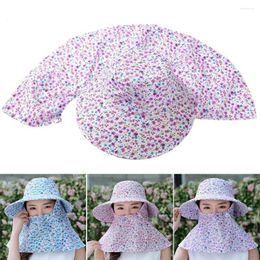 Wide Brim Hats UV Protection Sun Quality Flower Pattern Beach Hat Breathable With Mask Visor Ladies