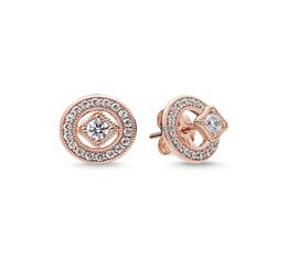 18K Rose Gold Vintage Charm Earrings 925 Sterling Silver CZ Diamond Original Box Suitable for Women's Girls Gift Stud Earring Set4206642