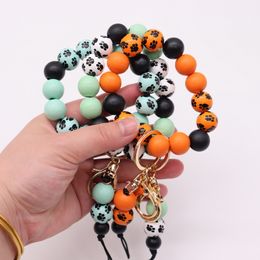 New Design Wooden Beaded Bracelet Personalised and Creative Multi Colour Leopard Pattern Dog Paw Print Bracelet Keychain Wholesale