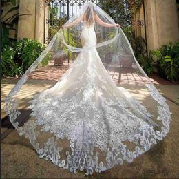 Wedding Hair Jewelry 1T Lace Appliqued Cathedral Length Wedding Veil 270CM Length Bride Veils Bridal Hair With Comb