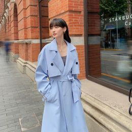 Women's Trench Coats SuperAen Blue Coat Spring 2024 Mid Length Cropped Loose Casual For Women
