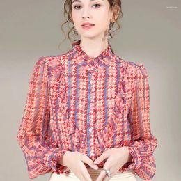 Women's Blouses Elegant Feminine Shirts 2024 Real Silk Shirt Spring For Women Clothing Pink Long Sleeve Top Female Blusas Mujer