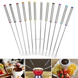 Forks 6PCS/Set Stainless Steel Fork Pot Fondue Melting Skewer Kitchen Cheese Fruit Dessert Tools Accessories