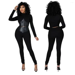 Women's Pants Two Piece Sets Streetwear Tracksuits Women Long Sleeve Crop Top High Waist Suits Patchwork Autumn Winter Matching Outfits