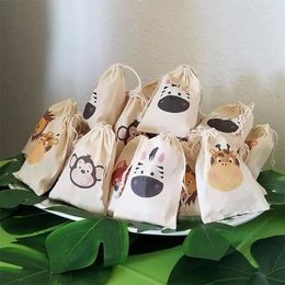 Gift Wrap 5pcs Animal Bags Wild Jungle Safari Themed Children Kid Boy Girl 1st 2nd 3rd Happy Birthday Party Baby Shower Decoration