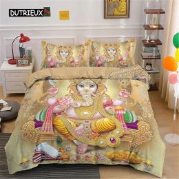 sets King Queen Size Buddha Bedding Set Boho Mandala Colourful Design God Ganesha King Polyester Duvet Cover Indian Symbol Quilt Cover