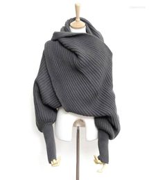 Scarves European Style Winter Women Long Scarf With Sleeves Wool Knitted For Thick Warm Casual Shawl High Quality3795877