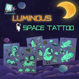 Tattoo Transfer Rocooart Space Man Tattoo For Children Glowing Dark Taty Waterproof Fake Tatoo Luminous Tattoo Stickers Body Art Cartoon Tatto 240426