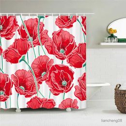 Shower Curtains High Quality Colourful Flowers Fabric Shower Curtain Waterproof Printing Floral Bath Curtains for Bathroom Decorate