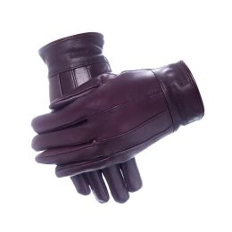 Autumn winter Leather gloves sheepskin gloves ladies women gloves warm plus velvet buttons multi - Colour