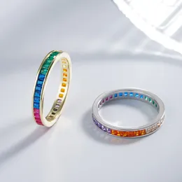 Cluster Rings 925 Silver Rainbow Women 3mm Colourful Diamond Ring Female Shiny 5A Zircon Advanced Design Luxury Jewellery Girl Gift Banquet