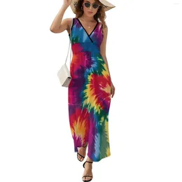 Casual Dresses Tie Dye Galore Dress Abstract Art Modern Maxi V Neck Custom Bohemia Long Aesthetic Oversized Vestidos