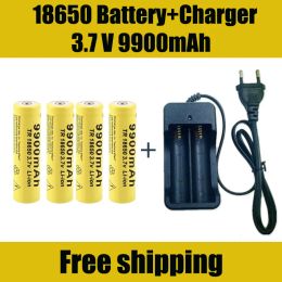 Slippers 18650 Battery Rechargeable Battery 3.7v 18650 9900mah Capacity Liion Rechargeable Battery for Flashlight Torch Battery+charger