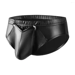 Underpants Men Elastic Underwear Boxer Briefs Sissy Bulge Pouch Casual Comfortable Fashion Faux Leather Male Low Rise Shiny Shorts Lingerie