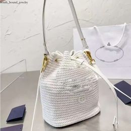 Raffias Bag Woven Straw Bags Women Bucket Bag Nylon Shoulder Bags Hobos Laffia Grass Crochet Handbags Embroidery Letter Triangle Decor P 4705