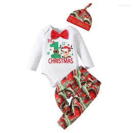 Clothing Sets Baby Boys 3Pcs Christmas Outfits Long Sleeve Bow Tie Romper Pants Hat Set Infant Clothes