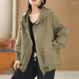 Women's Trench Coats Spring Autumn 2024 Solid Color Long Sleeve Coat Versatile Hooded Leisure Female Windbreaker Outerwear