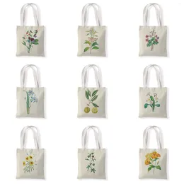 Storage Bags Plant Pattern Ladies Handbags Girls Canvas Tote Bag Shopping Travel Women Eco Reusable Shoulder Shopper High Capacity