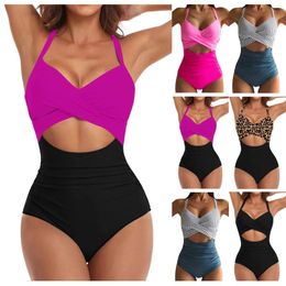 Women's Swimwear Colorful Sexy Hollow Cross Halter Bikini Beach Swimsuit (With Chest Pad Without Steel Bra)