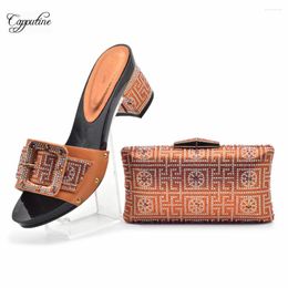 Dress Shoes Orange Women And Bag Set To Match African Ladies High Heels Slippers With Purse Handbag Pumps Clutch Pantoufle Femme 221-2