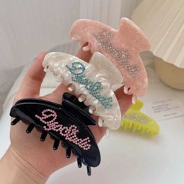 Clamps New Acetate Rhinestone Hair Claw Clip Headdress Hair Large Letters Print Crab Hair Clip Shark Clip Hair Accessories for Women Y240425