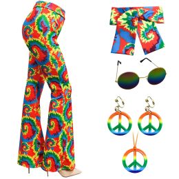 Capris 60s 70s Women Costumes Accessories Hippie Pants Bell Bottom Boho Pants Flared Pants Retro Trousers for 70s Theme Party