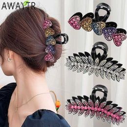 Hair Clips Barrettes Leaves Rhinestone Hair Claw Hairpin Vintage Women Crystal Heart-Shape Hair Clips Crab Barrettes Fashion Hair Accessories Jewellery 240426