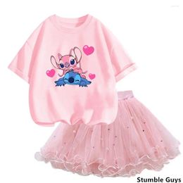 Clothing Sets Summer Kids Party Clothes Set Fluffy Short Skirt Girl Tutus Skirts Tulle Tutu And Stitch Sleeve T-Shirt