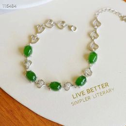 Bangle Natural Open 925 Sterling Silver Bracelet Inlaid Green Oval Hetian Jade Temperament Ladies Jewellery Bangles Ladies' Gift