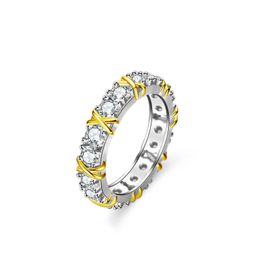 Sier Ring S925 Mosang Stone Mosang Diamond Cross Womens Row Ring Bicolor Ring
