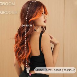 Dyed Wig Womens Octagonal Bang Full Head Set Colorful Flame Orange Spot Long Curly Hair Highlight Wigs