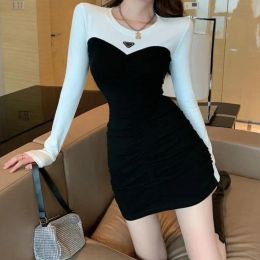 Women Dress Designer Dresses Womens Fashion Triangle Logo Slimming Dress Simple Temperament Black White Splicing Long Skirt