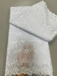 Pure White Luxury Original Austria Cotton Lace Fabric 2024 Hight Quality African Polished Stones Fabric For Bridal Party Dresses 240506