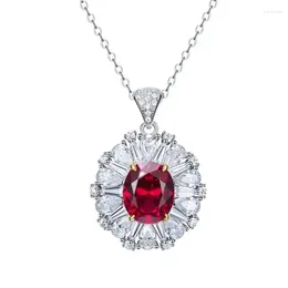 Pendants SpringLady 925 Sterling Silver 9 11MM Oval Lab Ruby Gemstone Necklace For Women Fine Jewelry Anniversary Gift